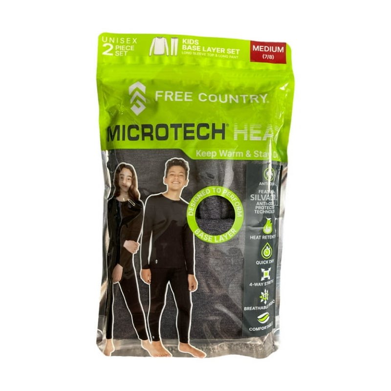 Free Country Youth Unisex 2 Piece Base Layer Long Sleeve and Pant Set (Heather Charcoal(LARGE 10/12)