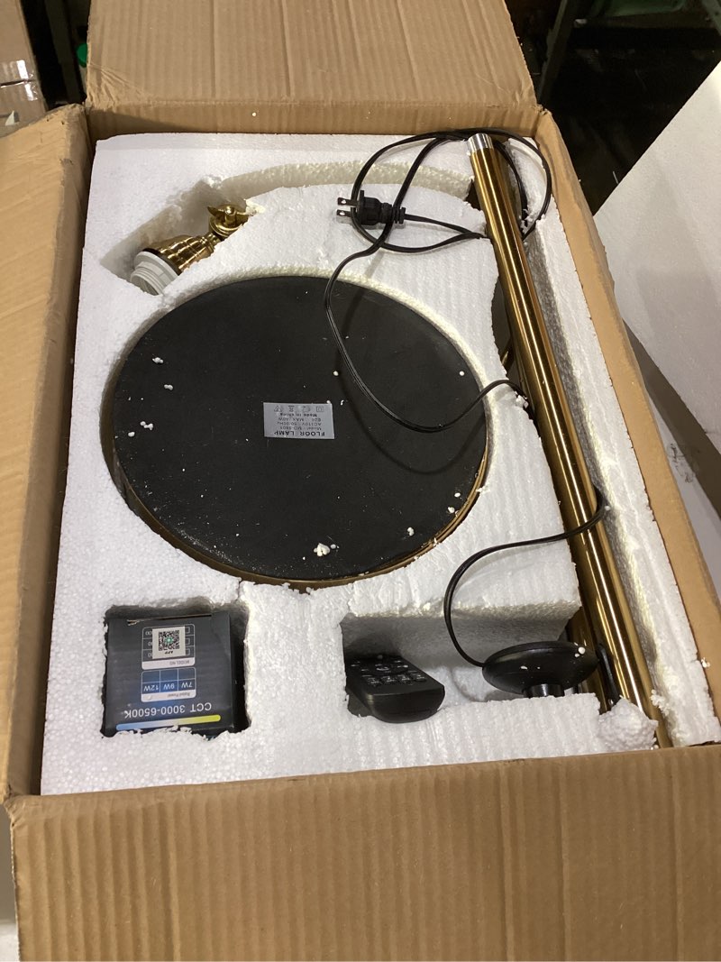 Condition photo showing New/Like New for Bright LED Gold Reading Floor Lamp with Remote Control and Bluetooth Dimming,Living Room Bedroom Bedside Office Study Library Adjustable Standing Tall Lights, Unique Modern Brass Home Decor Essentials