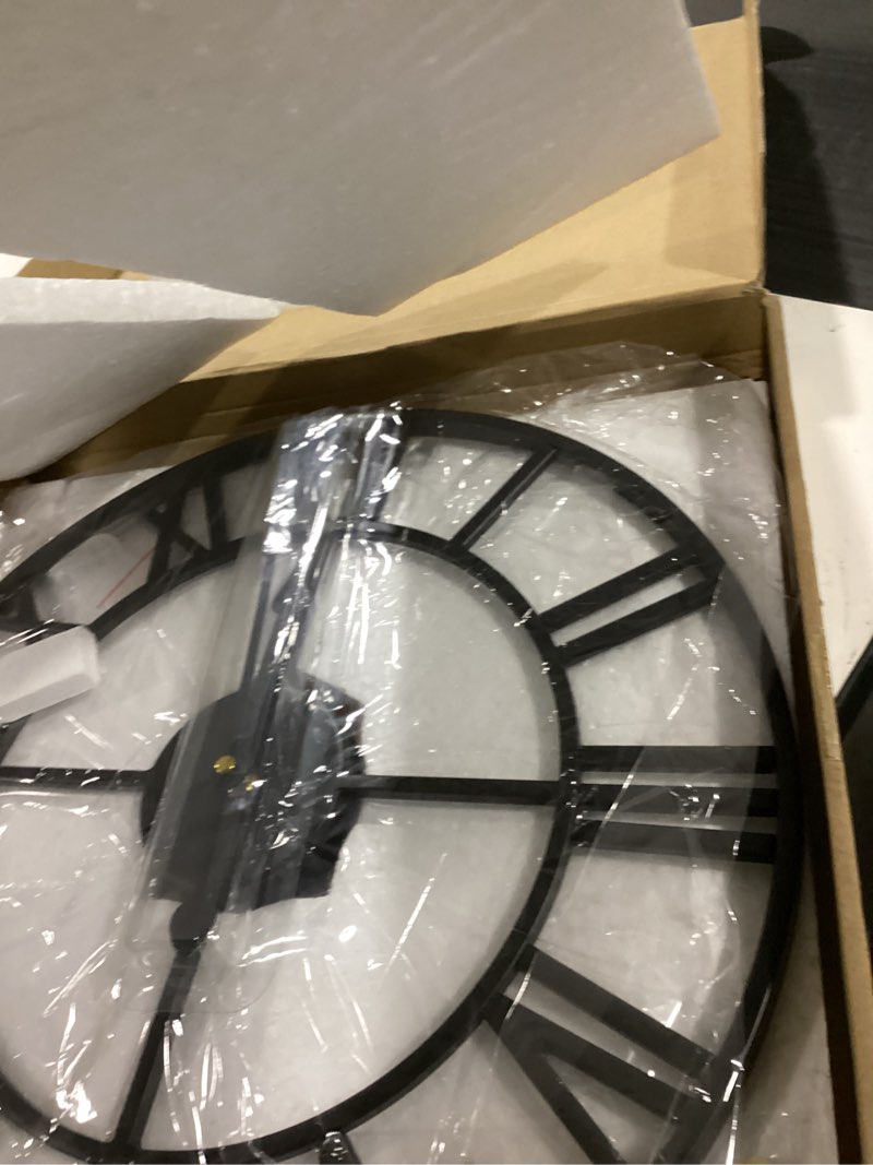 LEIKE 16" Large Wall Clocks Battery Operated, Round Modern Silent Non-Ticking Black Metal Wall Clock