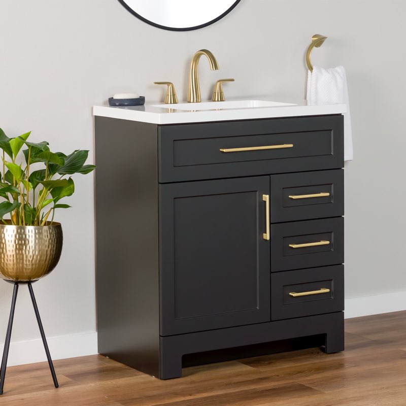 style selections cauley 30-in black single sink bathroom vanity with white cultured marble 