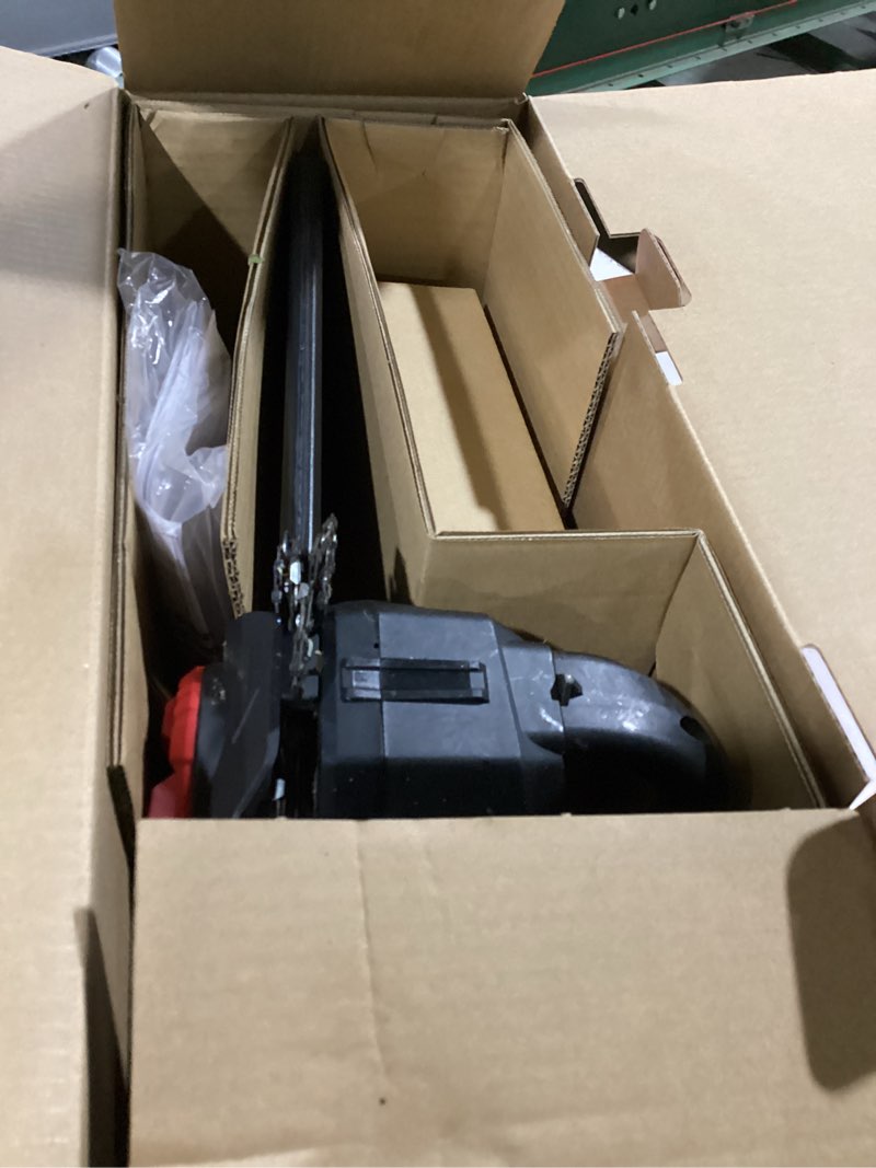 Condition photo showing As Is for hyper tough 12" 20v brushless cordless chainsaw with 20v max 4.0ah battery and charging cable
