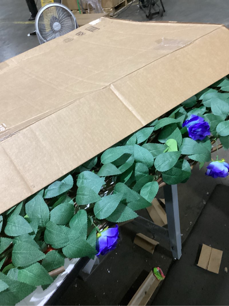 Condition photo showing As Is for sumery expandable fence privacy screen for balcony patio outdoor,decorative faux ivy fencing panel,artificial hedges (single sided leaves) (1, blue flowers) 1 blue flowers