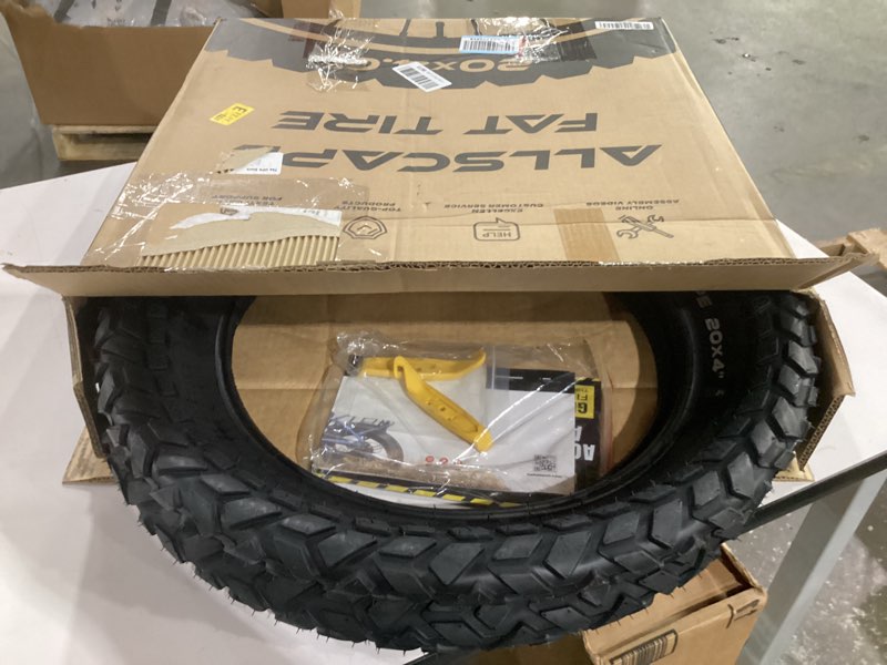 Condition photo showing As Is for heb allscape 20x4.0 e-bike fat tire – puncture resistant 20 inch electric bike tire, 2x thicker heavy duty 20x4 ebike tire for 20x4.0 fat tire e bikes, all-terrain street & trail – 2 pack 20 x 4" tire qty 2 - silver logo