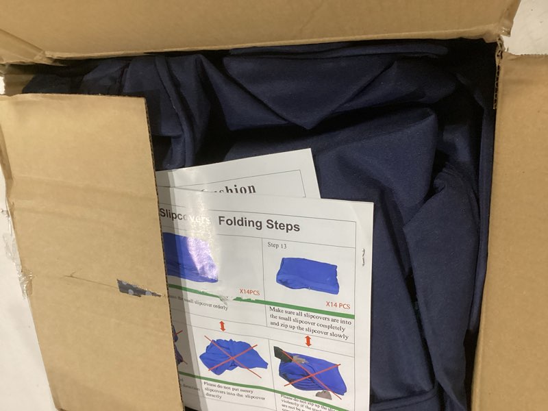 Condition photo showing Good Condition for 14pcs outdoor cushion covers replacement washable waterproof uv w/zipper for 6-seaters sofa patio slipcovers set seat and back covers only (deep blue, 23.6x23.6inch) dark blue 23.6x23.6inch
