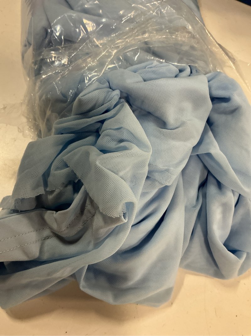 Condition photo showing As Is for aiswi maternity off the shoulder maxi dress mesh ruched bodycon sleeveless pregnancy dresses baby shower photoshoot light blue medium