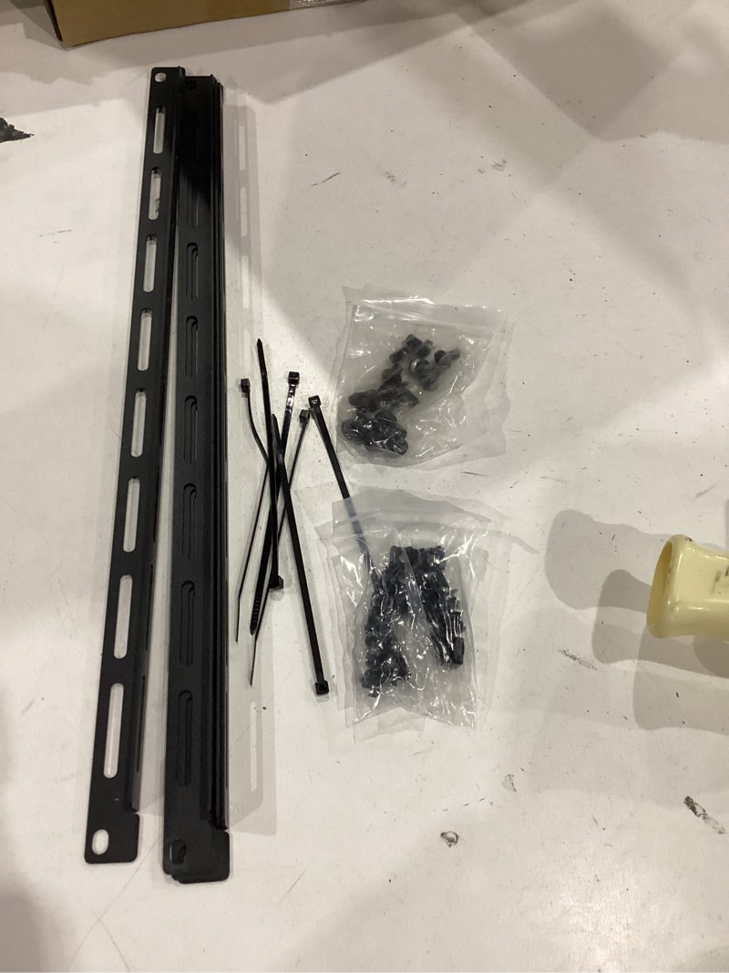 Condition photo showing As Is for zonon 8 sets 1u 19 inch server rack cable management tie bar kit includes 8 pack 1u tie bars, 50 zip ties, 16 cage nuts & 16 screws work with open frame enclosure network cabinet mount wire management