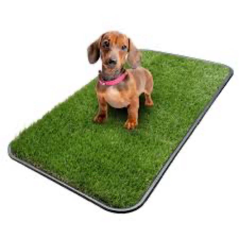 Ottomanson Artificial Grass Puppy Potty Training Pad with Tray, 15" x 30" Reusable Pee Pad for Small