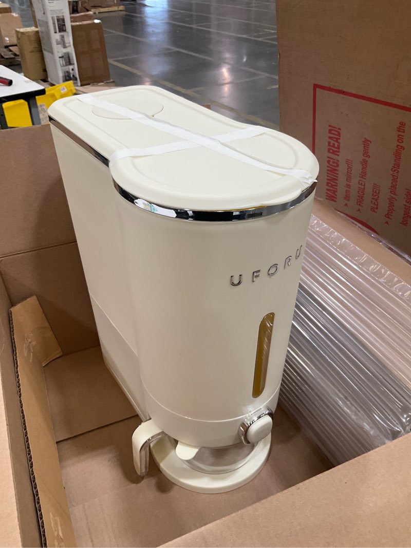 Condition photo showing Good Condition for rice dispenser, 22 lbs rice storage container with measuring cup for kitchen pantry household, cereal dry food storage containers airtight, sealed moisture proof, cream white