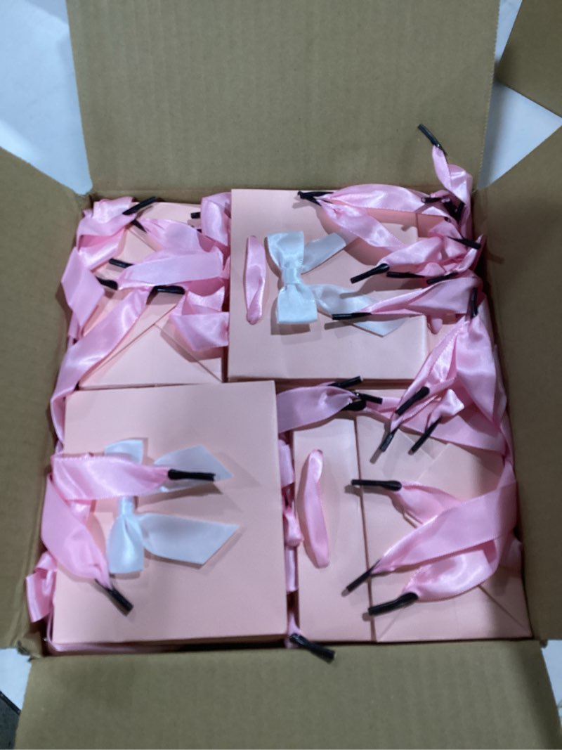 Condition photo showing Good Condition for kolldenn 50 pcs no diy small gift bags with bow ribbon 4'' x 2.7'' x 4.5'' mini pink paper thank you bags bulk with handle for baby shower party favor wedding birthday pink 1 count (pack of 50)
