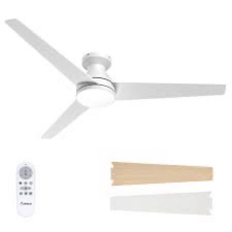 ( silver color ) Amico Ceiling Fans with Lights, 52 inch Low Profile Ceiling fan with Light and Remote Control, Flush Mount, Reversible, 3CCT, Dimmable, Noiseless, White Ceiling Fan for Bedroom, Indoor/Outdoor Use Silver