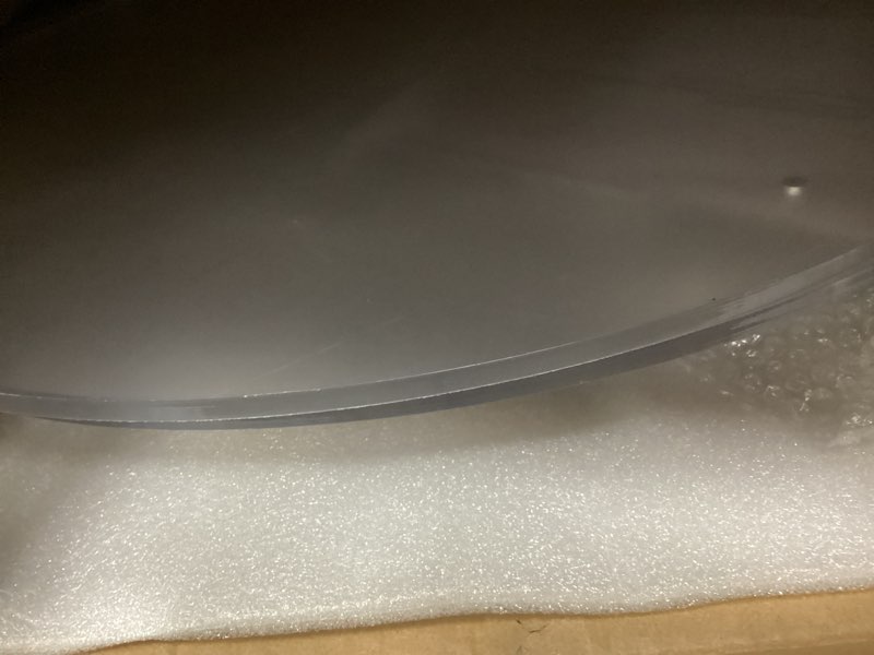 Condition photo showing Good Condition for Clear Round Acrylic Coffee Table with Storage, 23.6" L x 23.6" W x 18.4" H, 2 Tier Modern Lucite Center Side End Tables for Living Room, Thicken Sturdy Transparent Circle Accent Tea Table