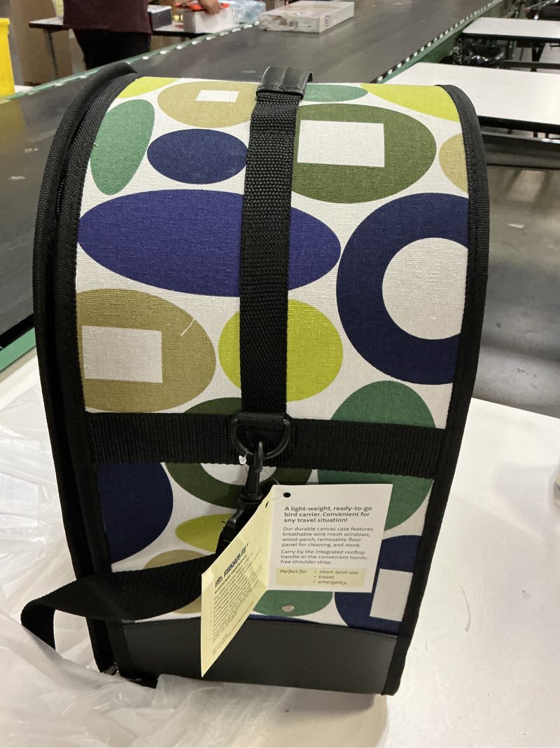 Condition photo showing New/Like New for prevue pet products soft sided bird travel carrier with perch - carrier for parakeets, budgies, cockatiels, conures, parrotlets, & lovebirds, short term travel - large, multicolor 13.3"l x 9.9"w x 18.5"h