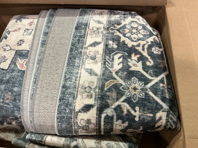 Condition photo showing Good Condition for AMADA HOMEFURNISHING 8x10 Washable Area Rug, Low-Profile Large Area Rug with Non-Slip Backing & Durable Edge Binding, Vintage Large Rugs for Living Room, Bedroom, Dinning Room 8' x 10' (Rectangular) Blue