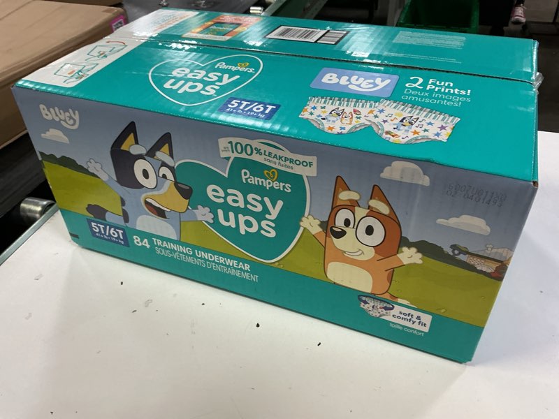Condition photo showing New/Like New for pampers training pants - easy ups boys & girls bluey - size 5t-6t, 84 count, children's potty underwear (packaging may vary) 5t-6t 84