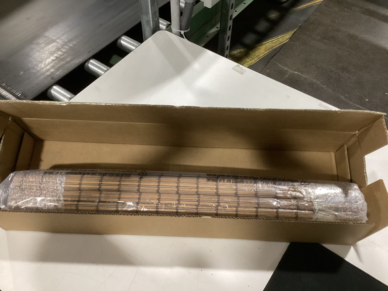 Condition photo showing New/Like New for lazblinds no-drill cordless roman shade - light filtering natural wood, easy install bamboo blind for windows 26" w x 48" h, malay umber malay umber 26"w x 48"h