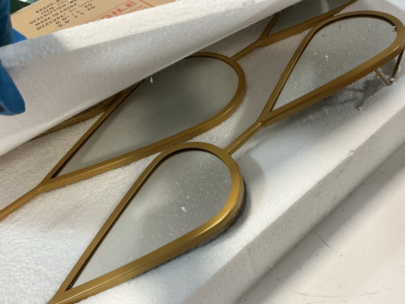 Condition photo showing Good Condition for wall mirror decorative mirrors mounted decor tear drop shape gold for bedroom living room entryway bathroom vanity brassy gold metal frame, 5-pack mirrors set brassy gold 5-pack