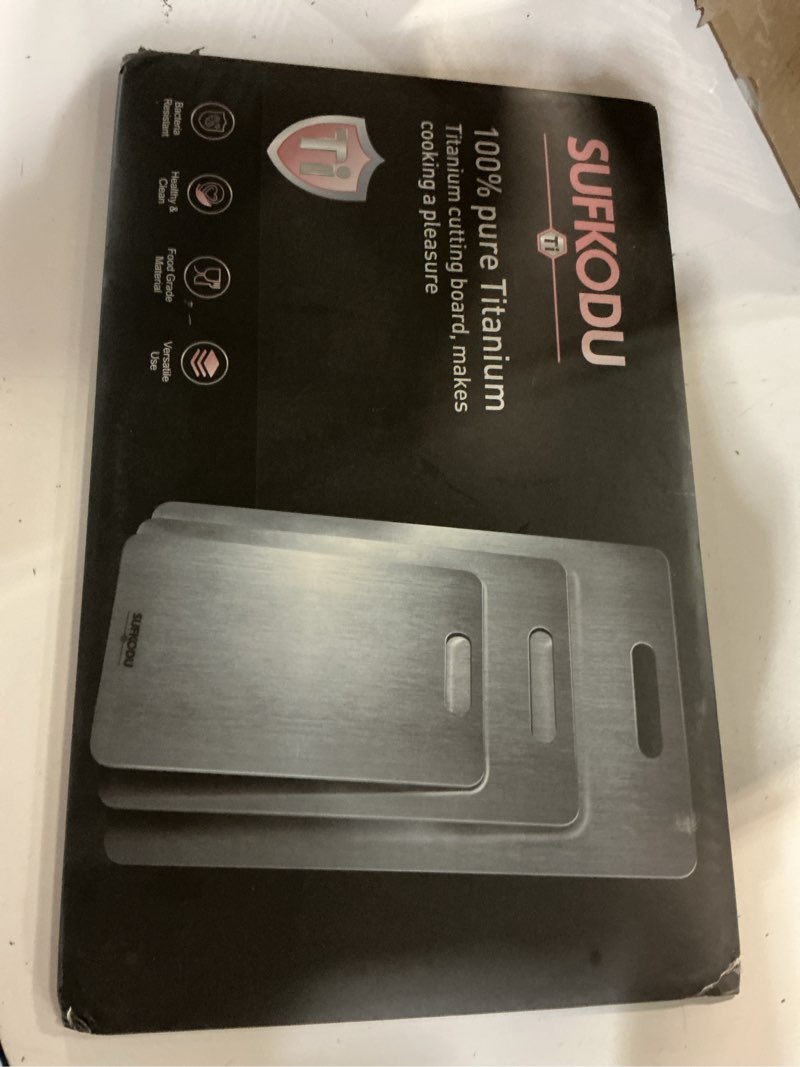 Condition photo showing New/Like New for titanium cutting board, 100% pure titanium cutting boards for kitchen, double-sided titanium cutting boards,separate raw and cooked food areas,non-toxic,dishwasher safe 13”l × 8”w sliver 13"l x 8"w