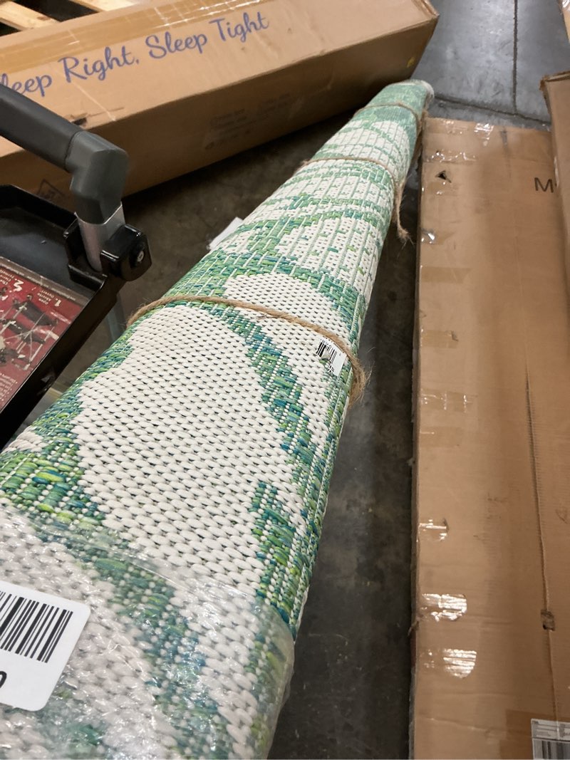 Condition photo showing As Is for jonathan y floral textured weave indoor outdoor square area rug 8x8 cream/green, zinnia modern for backyard, patio, porch, easy-cleaning, high traffic, pet-friendly, non-shedding (smb110d-8sq) cream/green 7'9" x 7'9" (square)