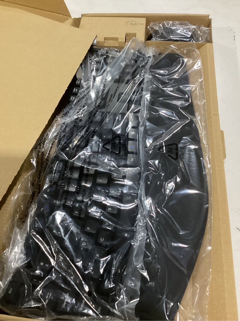 Condition photo showing Good Condition for Amazon Basics Ergonomic Wireless Keyboard and Mouse Combo for Comfortable PC and Laptop Use, 2.4 GHz USB, Black