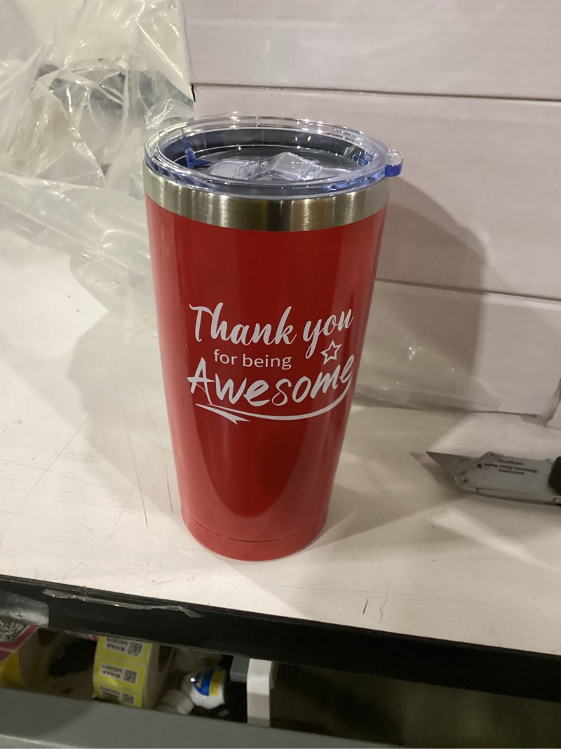 Condition photo showing Good Condition for sieral 24 pieces thank you for being awesome tumbler, thank you supplies for women men 20oz insulated stainless steel travel tumbler with lid and straw appreciation gift with keychain (multicolor) multicolor 24