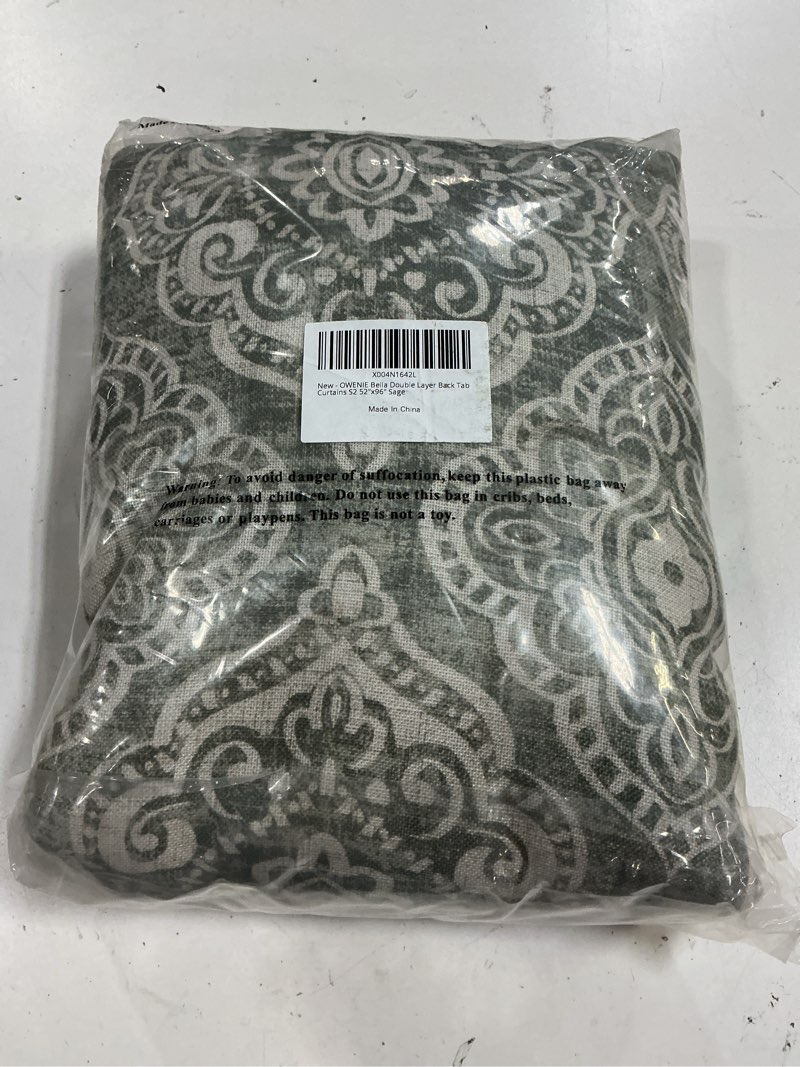 Condition photo showing New/Like New for owenie blackout curtains for bedroom 96 inches long 2 panels, thermal insulated elegant printing double layer curtains for living room, rod pocket back tab room darkening drapes, 52wx96l, sage green sage 52"w x 96"l (pack of 2)