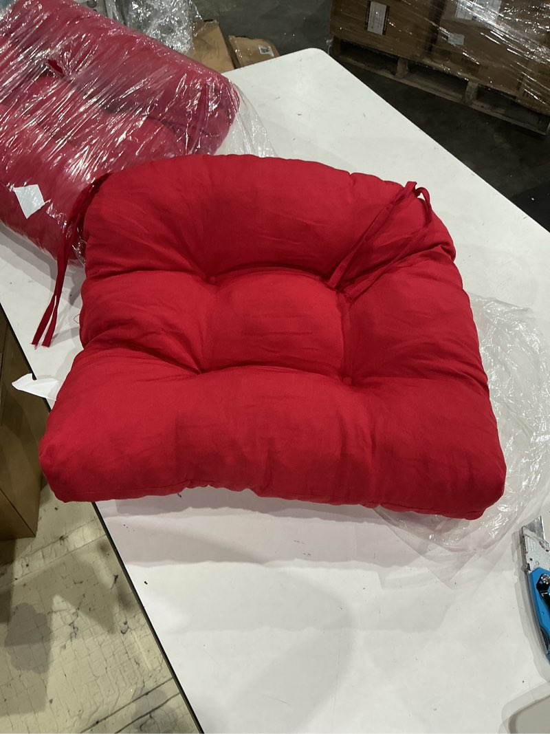 Condition photo showing Good Condition for 2 pcs wicker chair cushions polyester fiber tufted patio furniture cushions outdoor chair cushions thick outdoor seat cushion u shaped chair pads (red)