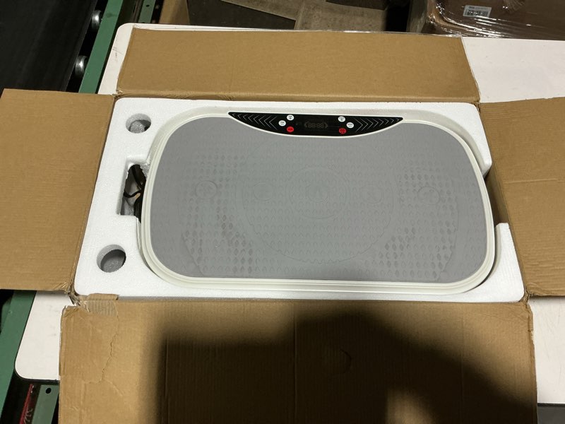 Condition photo showing As Is for merach vibration plate exercise machine, vibration plate for lymphatic drainage weight loss, vibrating plate exercise machine with bluetooth and led display, workout equipment for women men home grey