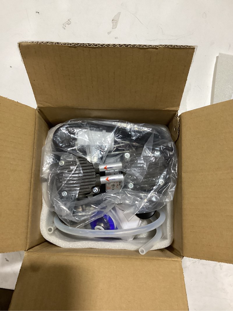 Condition photo showing As Is for 50l/min vacuum pump 3 holes oilless lab pump with switch pressure gauge silencer quick connector hose tape rubber feet for laboratory industry home low noise and high vacuum 110v 180w 60hz
