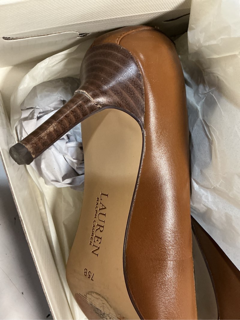 Condition photo showing As Is for lauren ralph lauren womens lanette pumppump 7.5 deep saddle tan