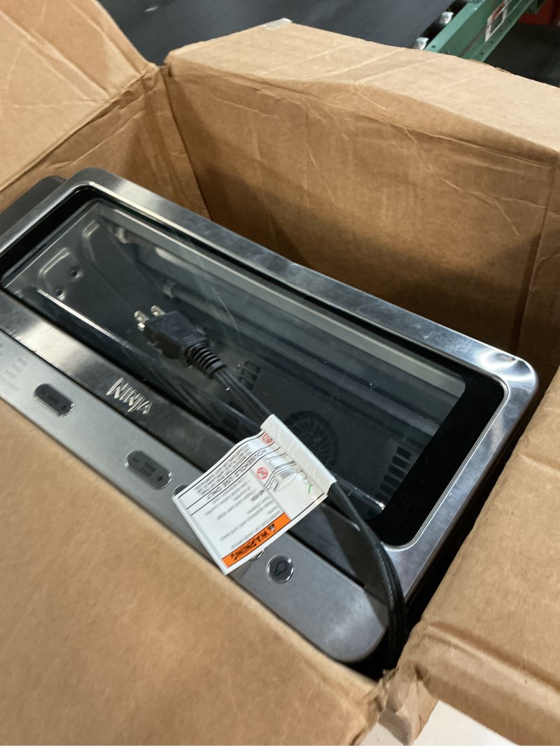 Condition photo showing As Is for ninja air fryer toaster oven combo | 8-in-1 functionality | flip up & away for storage space | air fry basket, sheet pan, wire rack & removable crumb tray |1800 watt | stainless steel | sp151 stainless premium 8-in-1 flip oven