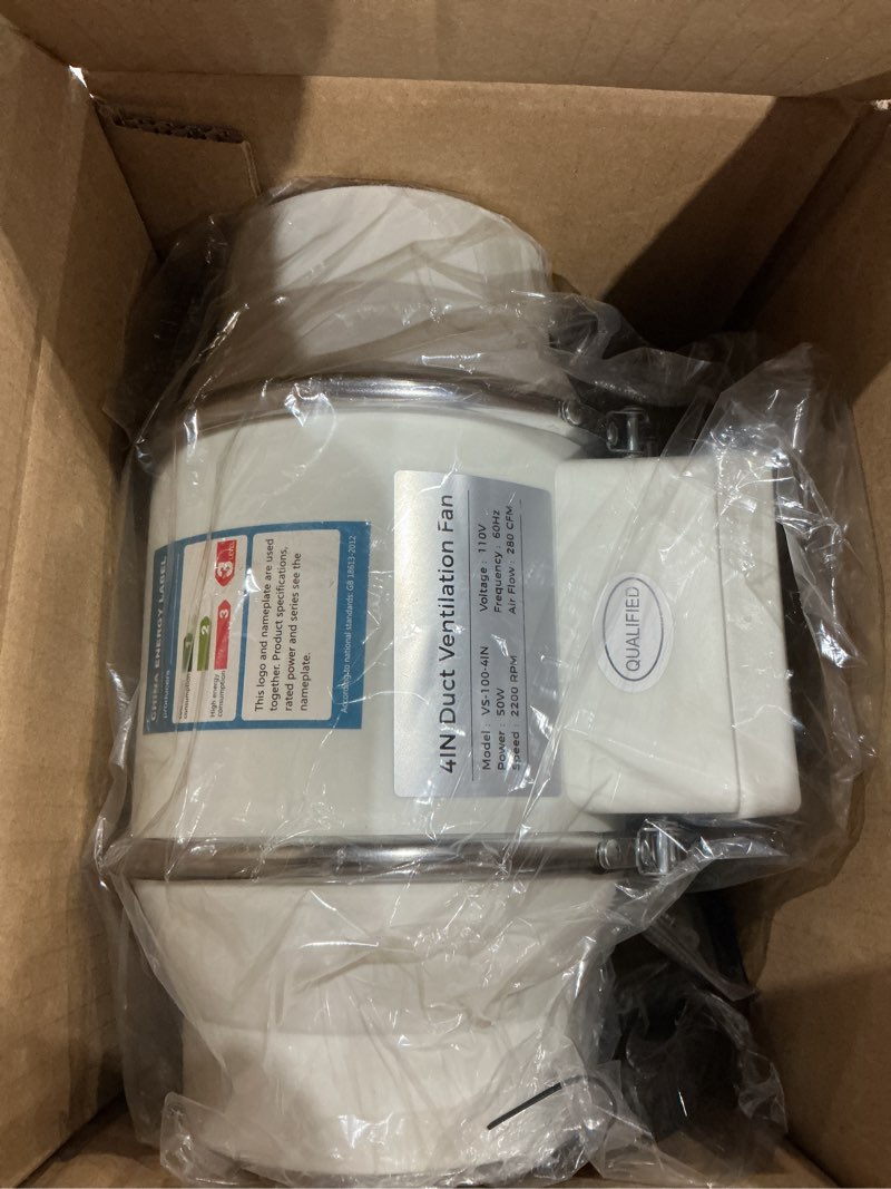 Condition photo showing Good Condition for Voltset 4" Inch Inline Exhaust Fan with Remote Control, 280 CFM High Efficiency Air Flow for Bathroom, Kitchen, Grow Tent, Hydroponics, 3D Printer 4 Inch+Speed Controller