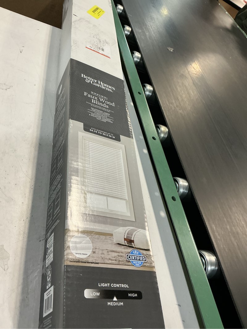 Condition photo showing As Is for better homes & gardens 2  cordless faux wood horizontal blinds  white  35x48