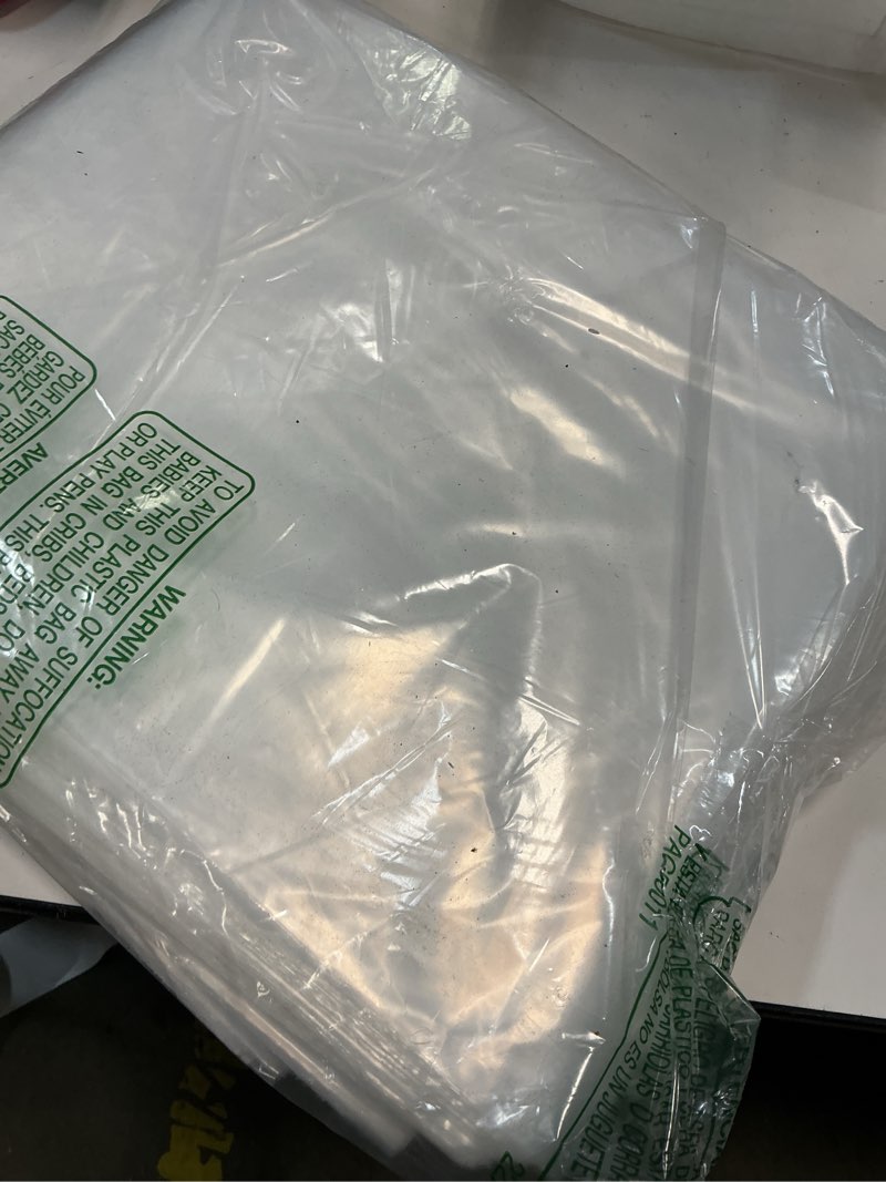 Condition photo showing As Is for spartan industrial - 24” x 36” (100 count) 2 mil heavy duty flat open end clear plastic poly bags - for packaging cookware, pillows, quilts (bags do not have seal & do not have prints) 24" x 36"
