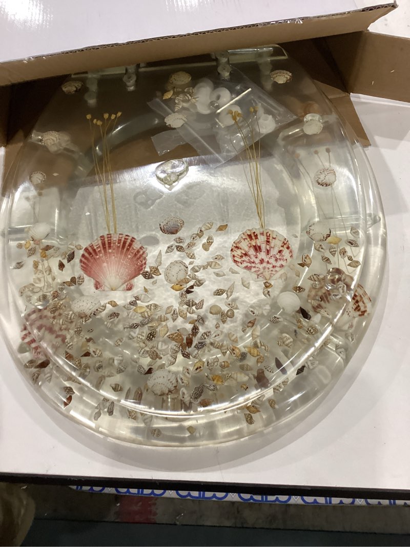 Condition photo showing Good Condition for angol shiold round resin toilet seat soft close quick release easy clean adjustable hinges heavy duty transparent ocean acrylic toilet seats (17 inch, 3d clear seashells, upgraded hinge)