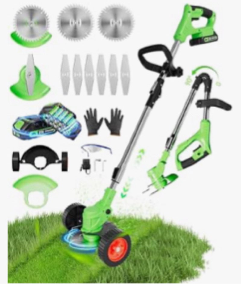 cordless weed wacker, 3-in-1 stringless weed wacker, foldable 2.0ah battery powered weed trimmer str