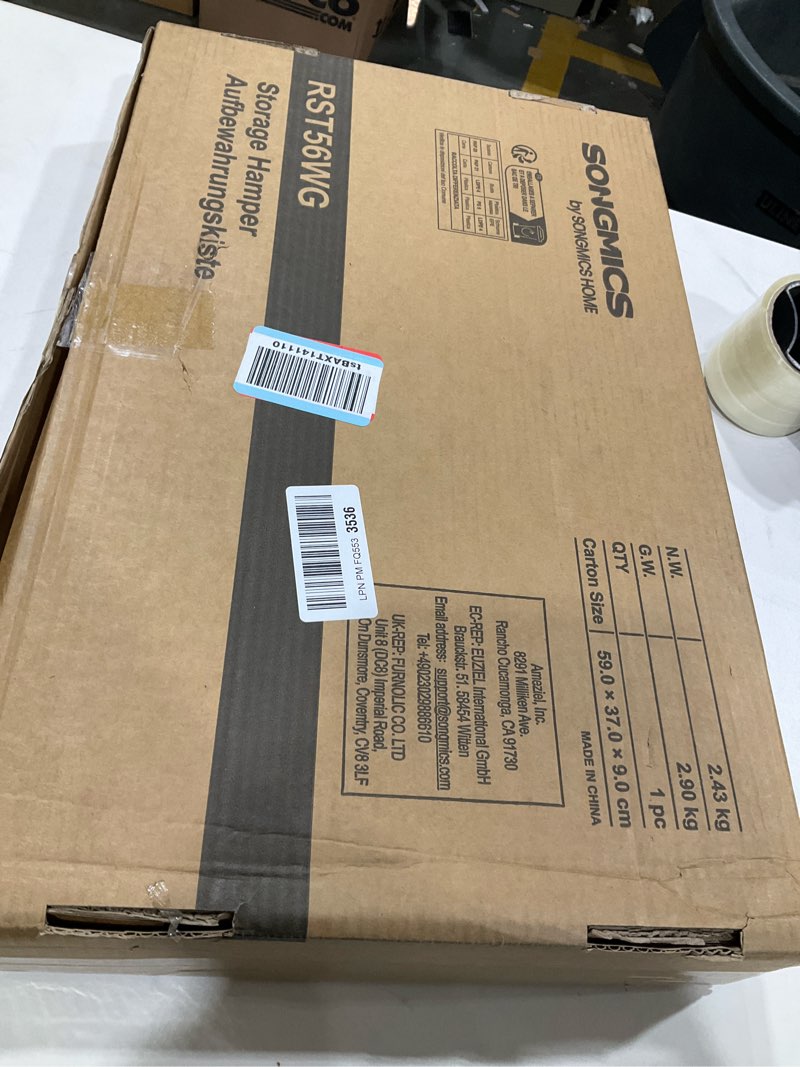 Condition photo showing Good Condition for SONGMICS Storage Basket with Lid, Woven Blanket Storage Bin with Handles, Foldable, Removable Liner, Metal Frame, for Bedroom, Laundry Room, 17.2 Gallons (65 L), Gray URST56WG 65 L Gray