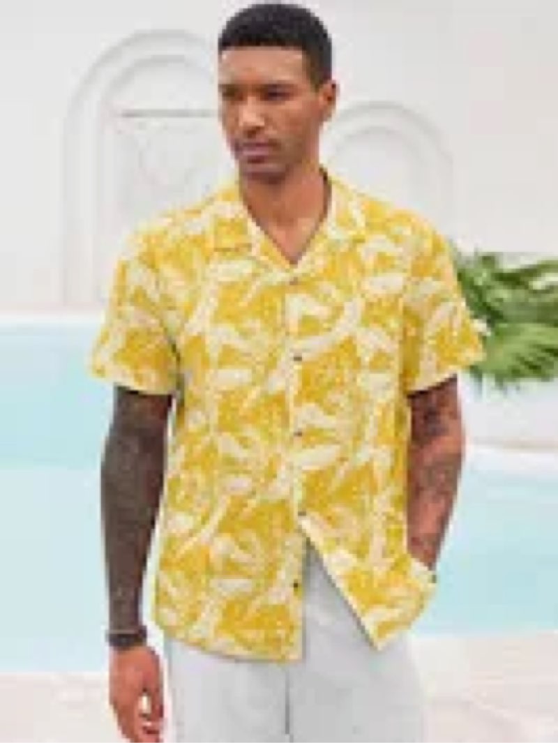 Runcati Men's Hawaiian Shirts Button Down Short Sleeve Cuban Collar Shirt Floral Tropical Summer Bea