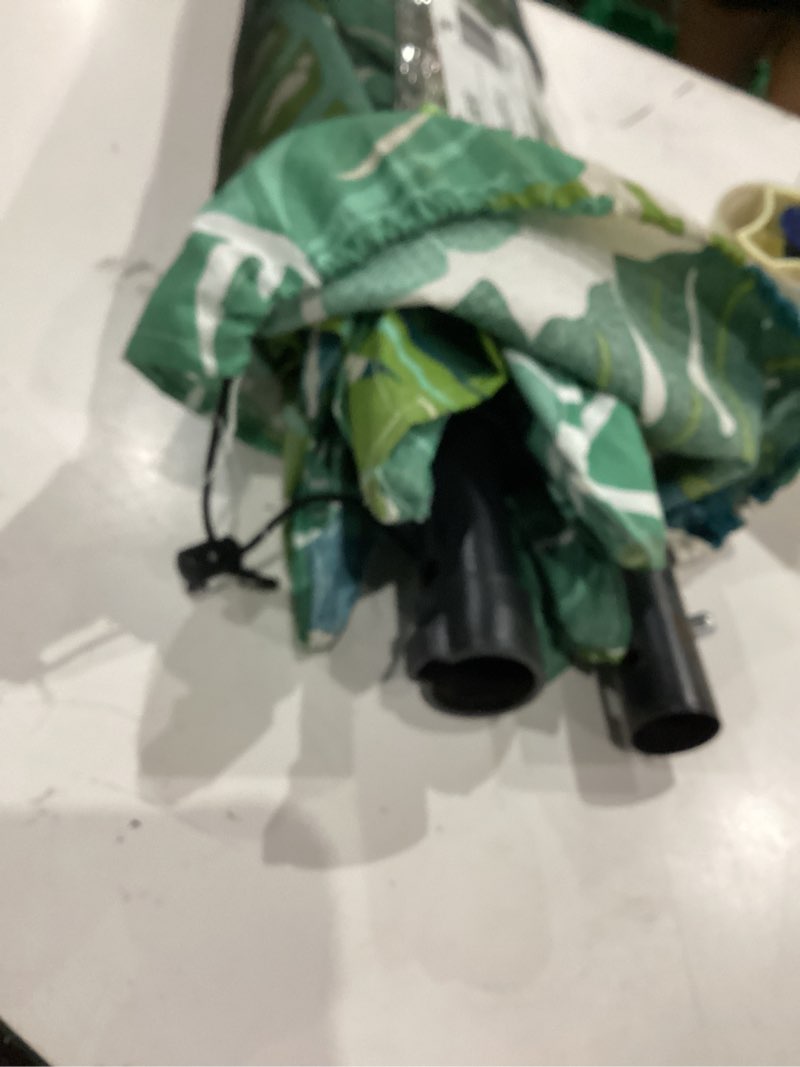 Condition photo showing As Is for mainstays outdoor 7.5' aqua round market patio umbrella, push-up, 3-angle tilt