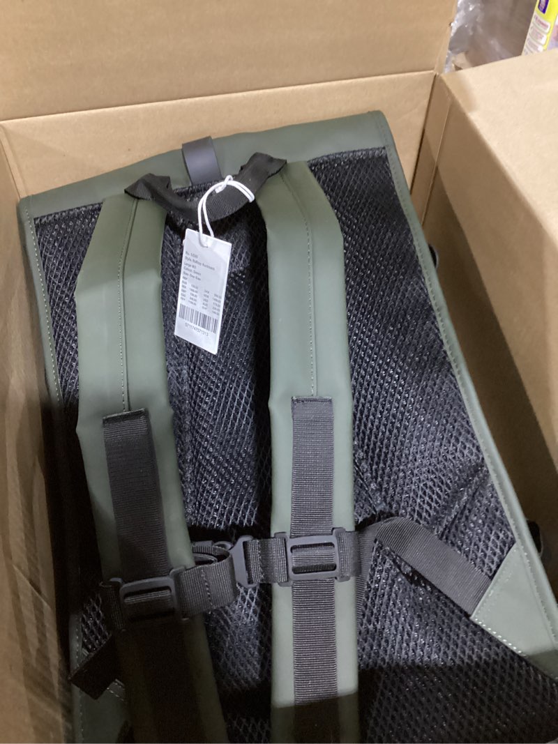 Condition photo showing As Is for rains rolltop rucksack large - waterproof rolltop backpack water resistant commuter travel pack urban minimalist (green, large) large green