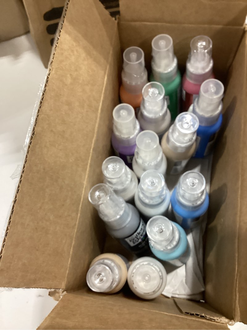 Condition photo showing As Is for gallery glass window acrylic craft paint set formulated to be non-toxic, perfect for beginners and artists, eighteen bottles, 2 ounce, assorted colors 1 most popular colors paint set