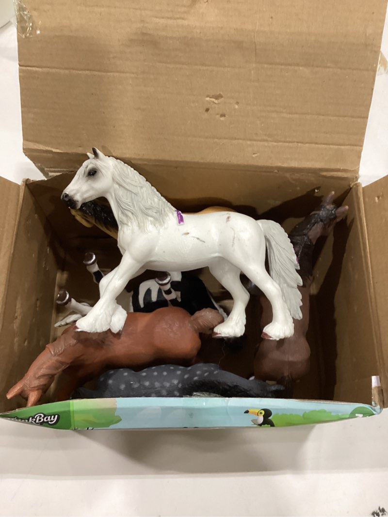 Condition photo showing As Is for 6PCS 6" Large Horse Figurines Animal Toys for Kids, Realistic Plastic Farm Animal Figurines Toys for Toddlers, Horse Party Favors Birthday Gift Cake Toppers for Boys Girls