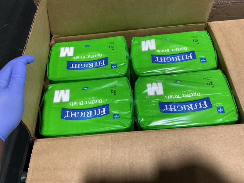 Condition photo showing New/Like New for fitright adult diapers, ultra heavy absorbency, m (waist size 32in-44in), 80 count, optifit incontinence briefs for men and women, disposable, moisture-wicking, leak protection, medium 80 count