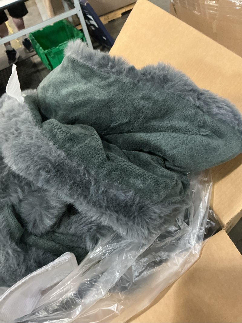 Condition photo showing As Is for twin faux rabbit fur comforter set - 3 pieces fluffy bedding set ultra soft warm shaggy winter flannel bed set, luxury skin friendly sherpa comforter set & 2 pillow shams for thanksgiving dark gray dark gray twin 68*86