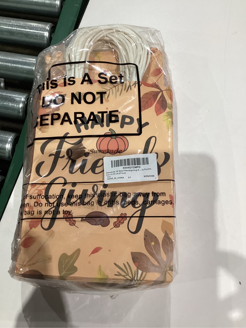 Condition photo showing New/Like New for Sweetude 36 Sets Friendsgiving Gift Bags Happy Thanksgiving Party Favors Paper Bags with Handle and Tissue Pumpkin Goodie Treat Gift Containers for Fall Holiday Party Supplies, 5.9 x 3.15 x 8.27 Inch