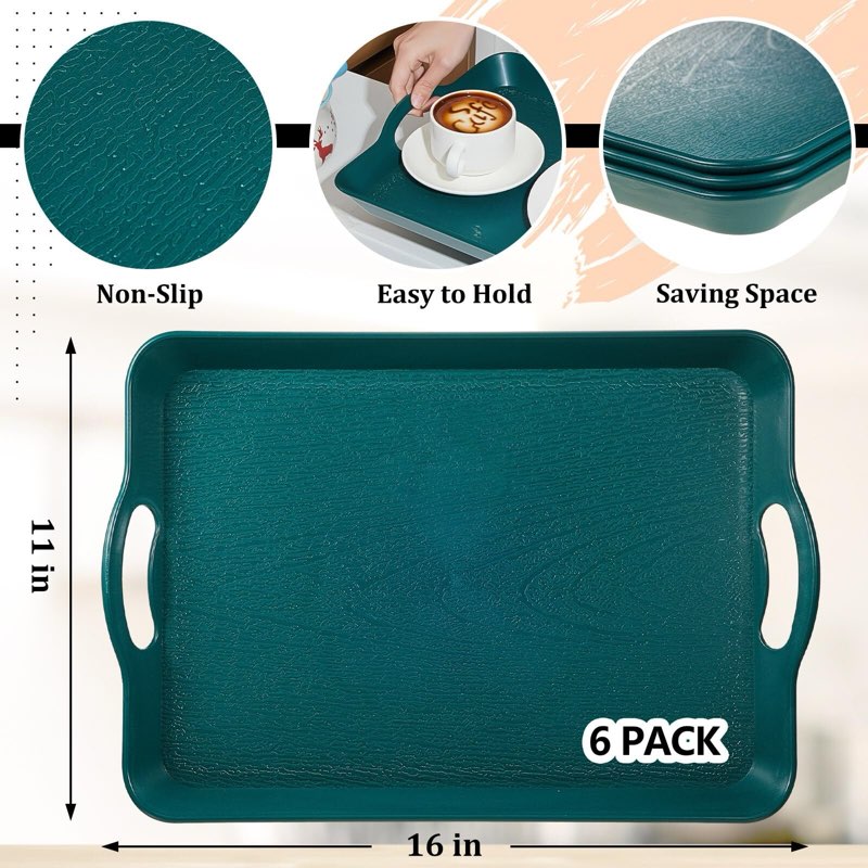 pack 2 Serving Trays with Handles Trays for Eating 16 x 11 Inch Multi Purpose ...