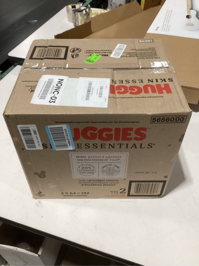 Condition photo showing New/Like New for Huggies Size 2 Diapers, Skin Essentials Baby Diapers, Size 2 (12-18 lbs), 192 Count (3 Packs of 64), Packaging May Vary Size 2 192