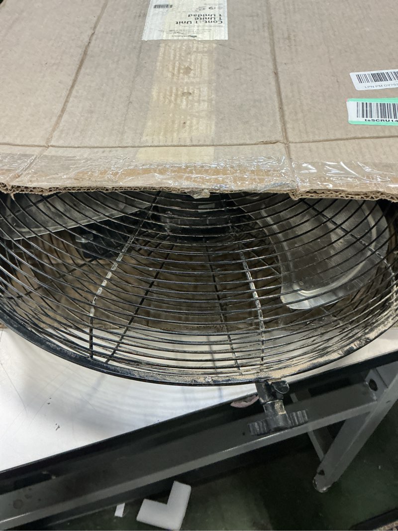 Condition photo showing New/Like New for Amazon Basics 20" High Velocity Industrial Fan, Floor Fan, with 3 Speeds, Tilt Head, ETL-Listed Safety Compliance, Metal Housing/Blades, Ideal for Industrial/Commercial Space/Garage/Gym, 125W, Black