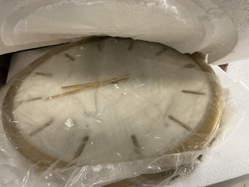 Condition photo showing Good Condition for Deco 79 Marble Wall Clock with White Face, 16" x 2" x 16", Gold 16" x 16" Gold