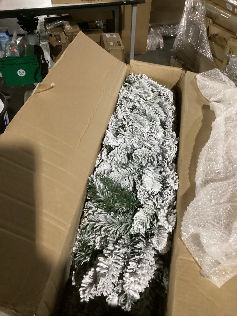 Condition photo showing Good Condition for puleo international pre-lit 6' flocked alpine pencil artificial christmas tree, green 6' pencil pine with 100 clear lights