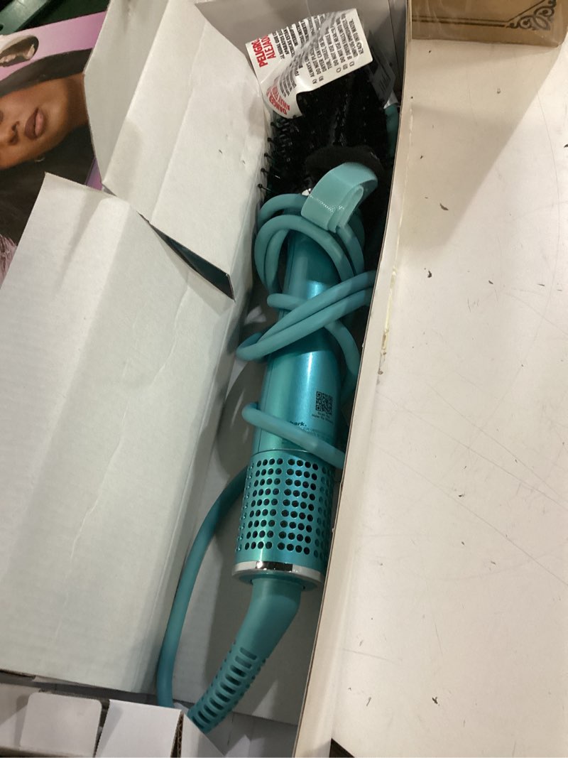 Condition photo showing As Is for shark glossi 2-in-1 hot tool and air glosser, ultra-fast, ultra-glossy blowouts at-home, heat-controlled ceramic, curly, coily, and color friendly, jewel teal, ht302tl